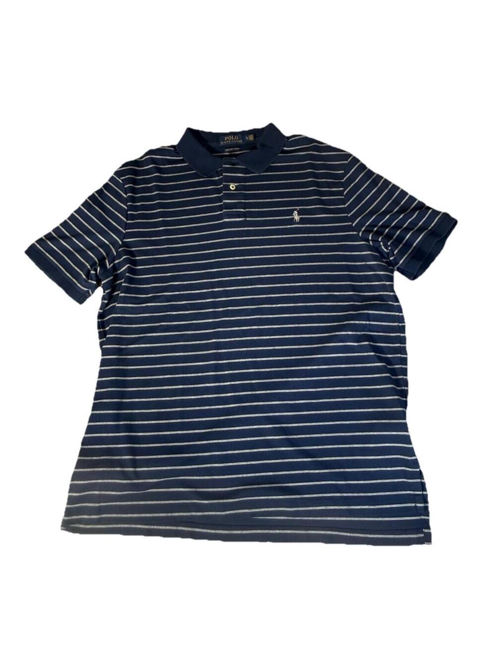 Ralph Lauren‎ Shirt Men’s XL Blue/White Striped Pima Soft Touch Short Sleeve